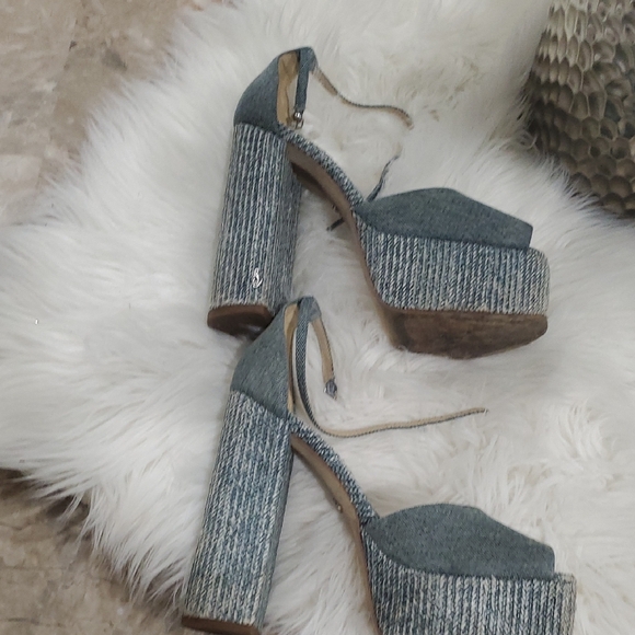 Sam Edelman Kori  Blue Denim  Platform Heel with Peep-Toe  Size 7.5 - Picture 4 of 16